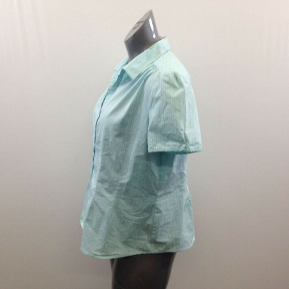 Jaclyn Smith V Neck Button Up Blouse Women's Size XL Cotton Blend Green Striped - Picture 4 of 6